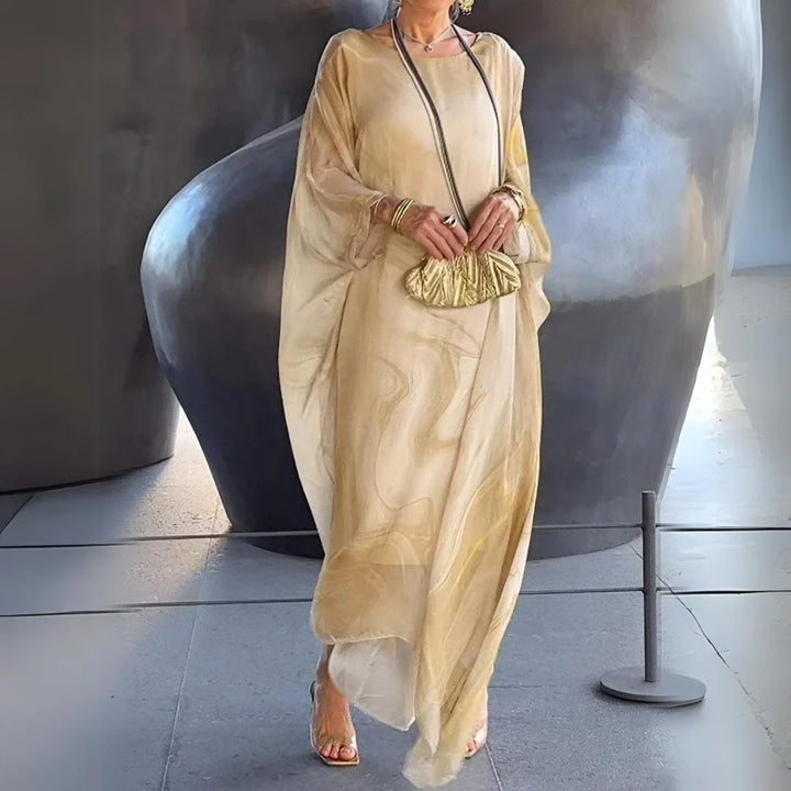 Abito maxi elegante da donna con maniche a cappa per serate speciali e cerimonie, moda donna.