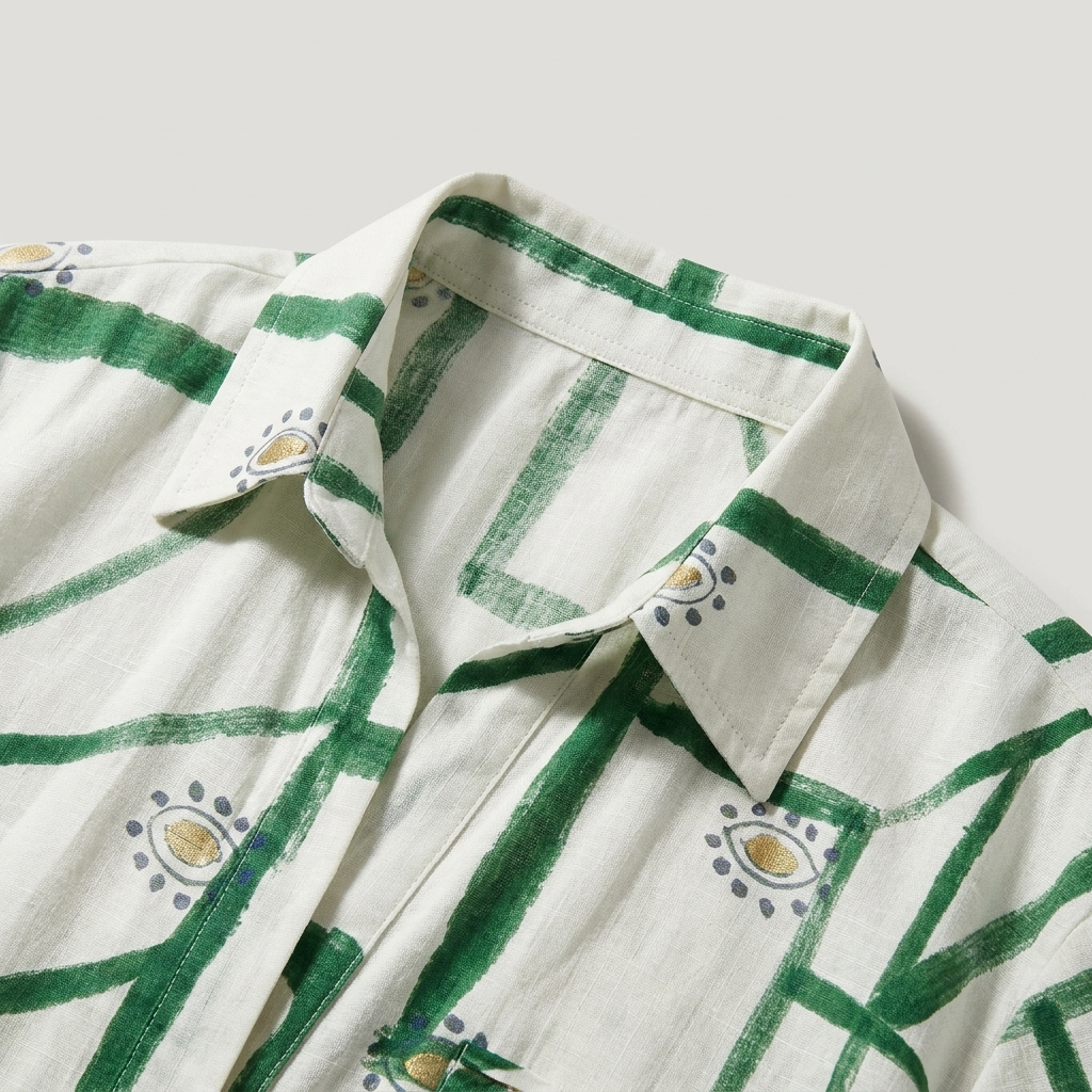 Camicia oversize donna e shorts abbinati con vivace stampa geometrica, perfetto per l'estate.