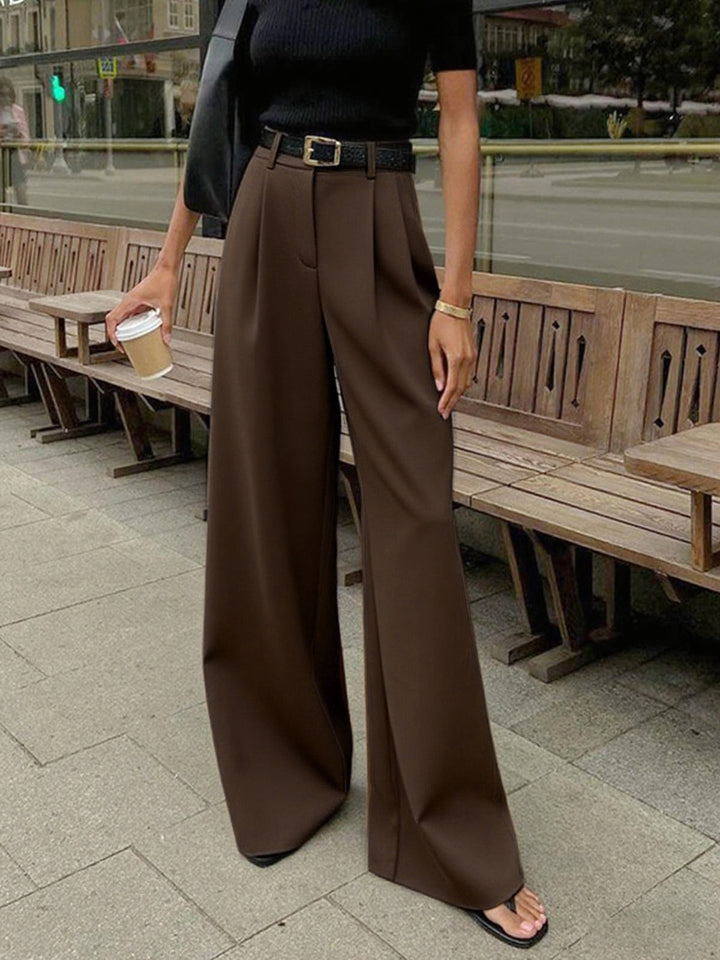 Pantaloni palazzo donna grigi vita alta, gamba larga, per un tocco di moda sofisticato.