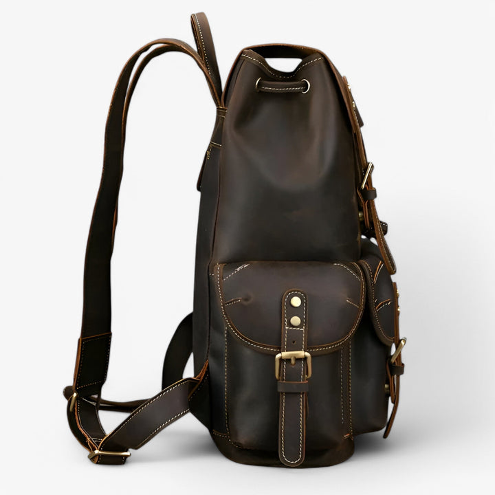 Elegante zaino uomo marrone, borsa spaziosa per viaggi e l'uso quotidiano in città.