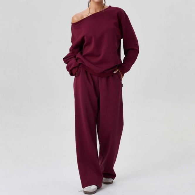 Set due pezzi donna con top spalle scoperte e pantaloni ampi, ideale per outfit casual chic e massima comodità.