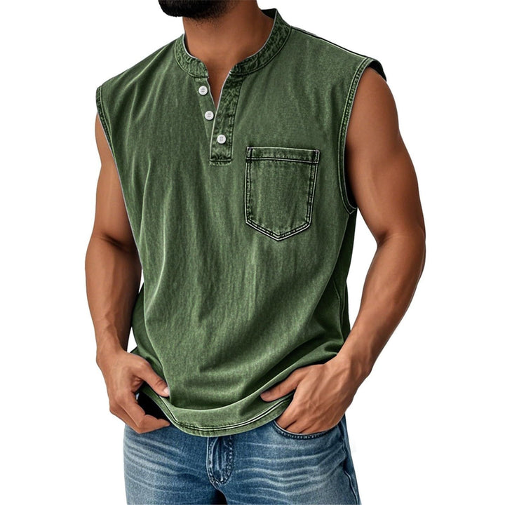 Maglietta uomo senza maniche, vestibilità aderente per sport. Stile patchwork estivo, confortevole e di tendenza.