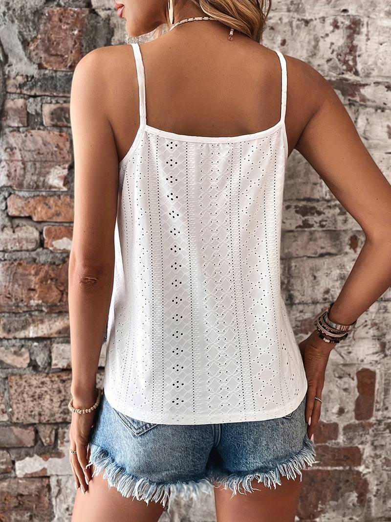 Camicetta estiva donna con scollo a V e spalline sottili, versatile per outfit casual ed eleganti.