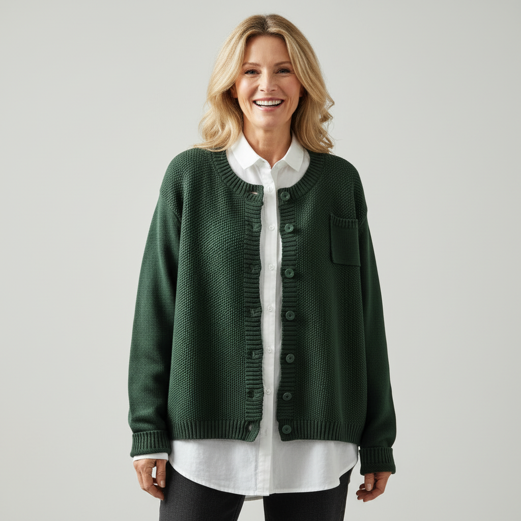 Cardigan donna aperto, caldo e avvolgente. Perfetto per uno stile casual chic e abbigliamento versatile quotidiano.