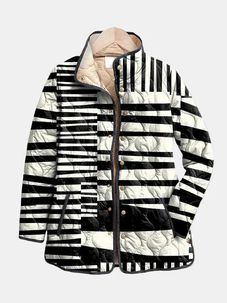 Giacca autunnale da donna, fantasia floreale, trapuntata, casual, con bottoni.