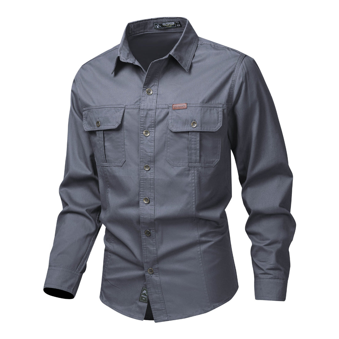 Camicia cargo uomo a maniche lunghe, stile casual e moderno per l'abbigliamento maschile.
