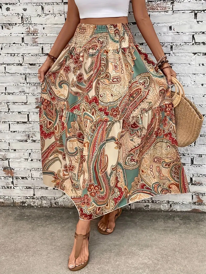 Gonna donna estiva con stampa floreale, modello a ruota per massima fluidità e comfort.