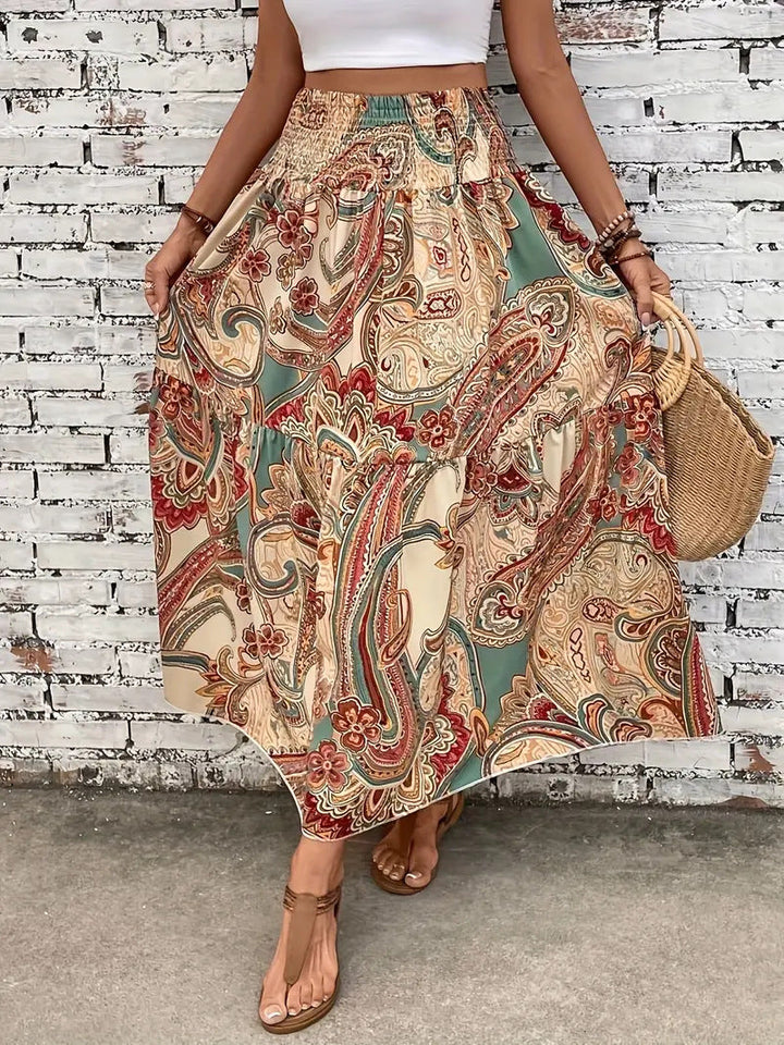 Gonna donna estiva con stampa floreale, modello a ruota per massima fluidità e comfort.