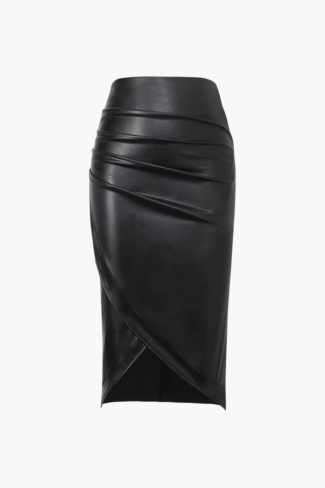 Gonna midi asimmetrica da donna in pelle, vita alta aderente, elegante per look sofisticati.