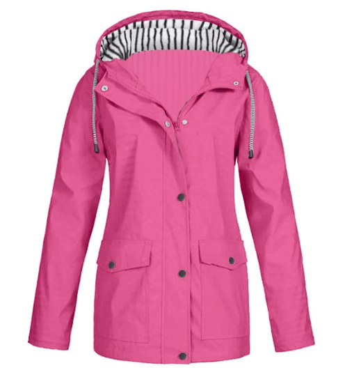 Giacca con cappuccio impermeabile donna, leggera, con tasche frontali, per ogni occasione.