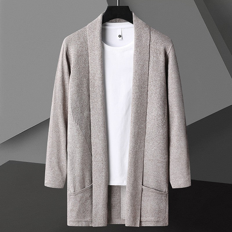 Cardigan uomo aperto davanti, maniche a pipistrello, stile casual oversize, perfetto per l'abbigliamento autunnale.