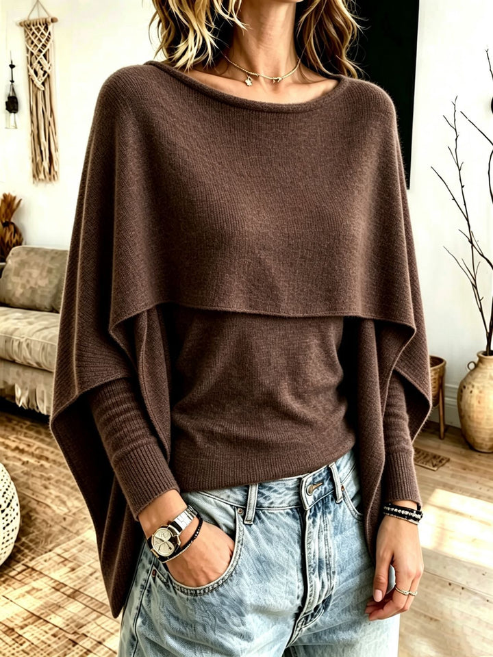 Maglione donna confortevole e chic, effetto due pezzi con collo a scialle, must-have abbigliamento.