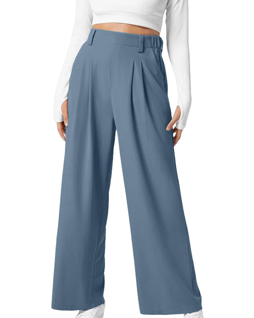 Pantaloni eleganti donna a vita alta, gamba ampia, con texture waffle. Versatili per look casual o formali.