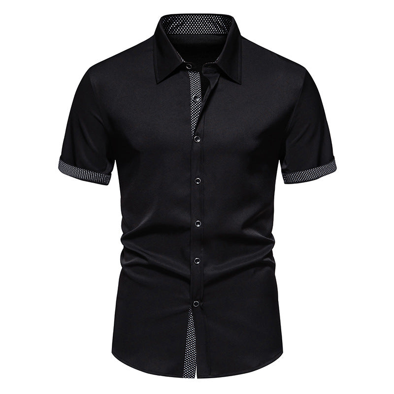 Camicia uomo elegante a puntini con maniche corte, ideale per outfit estivi casual e primaverili alla moda.