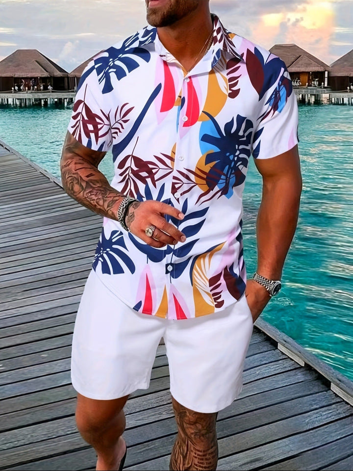 Moda estiva uomo: completo casual camicia e shorts, perfetto per un look fresco e alla moda.