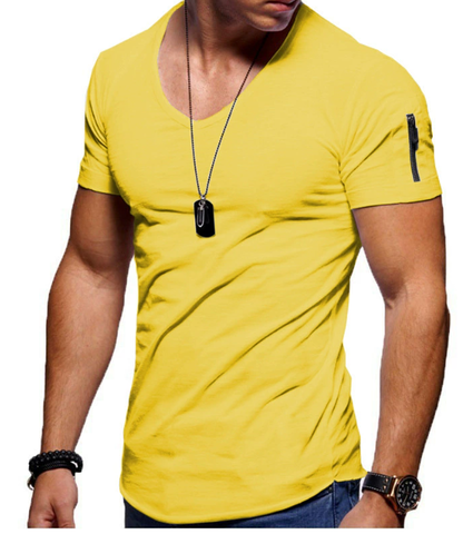 T-shirt uomo slim premium tinta unita, scollo a V, maniche corte, versatile, essenziale e alla moda uomo.