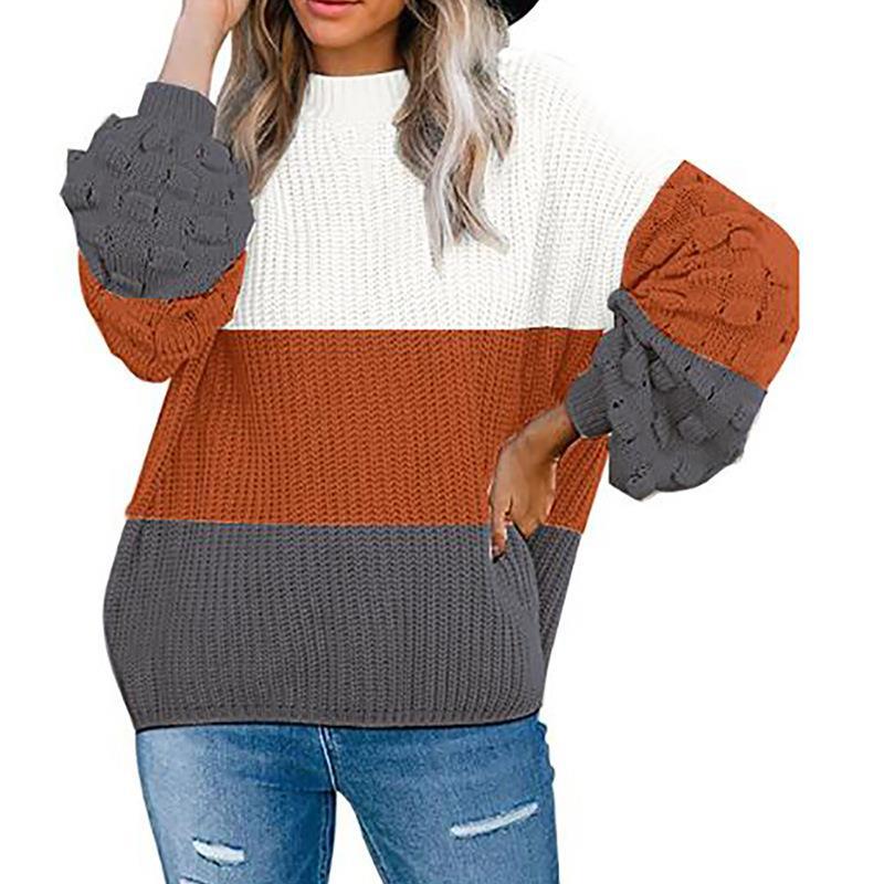 Maglione pullover donna bordeaux con scollo rotondo e maniche a sbuffo, ideale per un look autunnale/invernale elegante o casual.