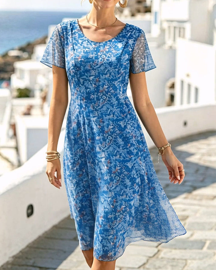 Abito donna A-line estivo, stampa floreale vivace, in cotone morbido.