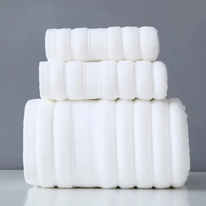 Set di asciugamani bagno a righe, in spugna di puro cotone, morbidi e assorbenti per la casa.
