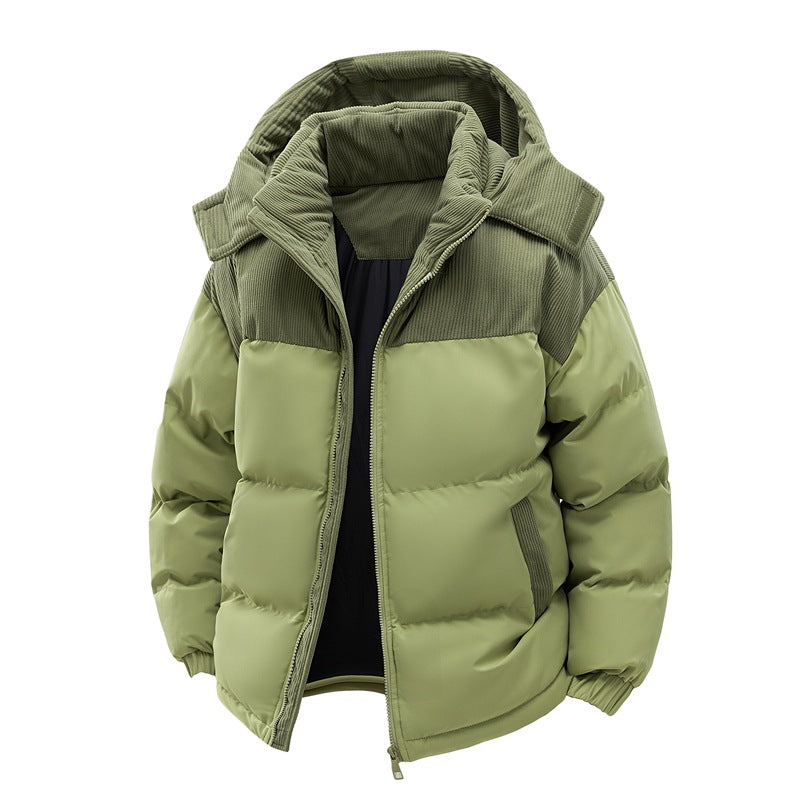 Piumino invernale da uomo nero, caldo, con cappuccio rimovibile. Giacca versatile, ideale per look casual e sportivo.