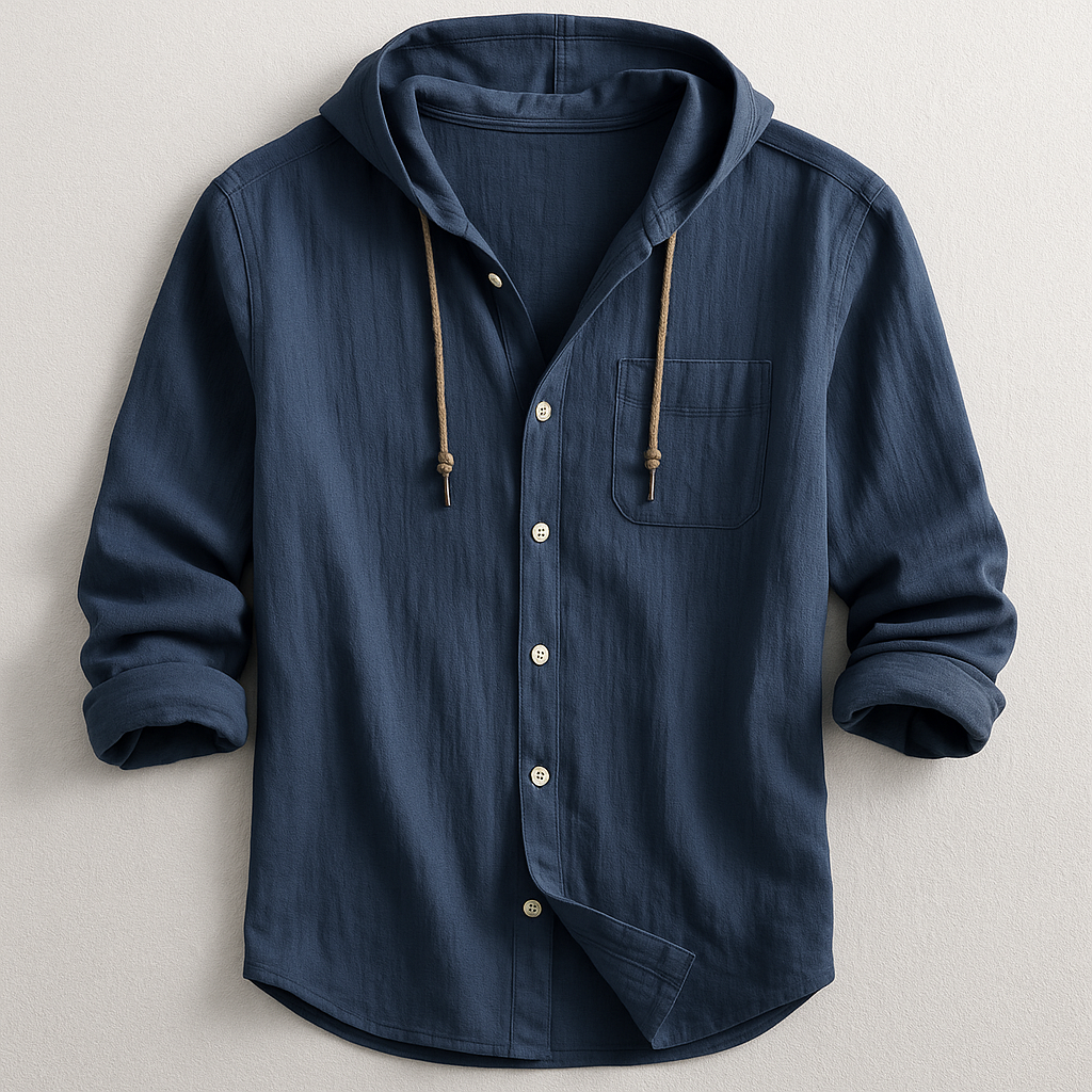 Camicia uomo casual chic con cappuccio, design moderno e versatile per un abbigliamento contemporaneo e premium.