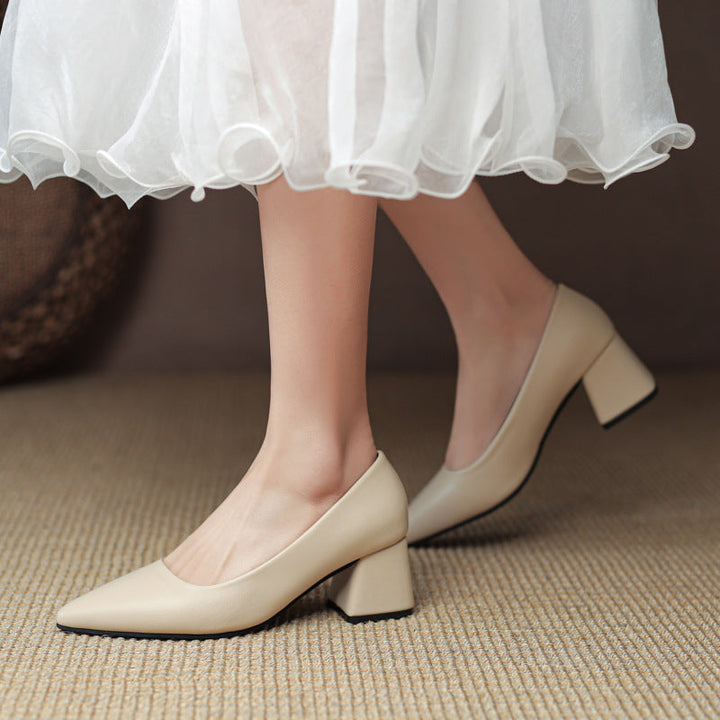 Scarpe eleganti donna con tacco a blocco e punta affusolata. Ideali per look ufficio o serate speciali.