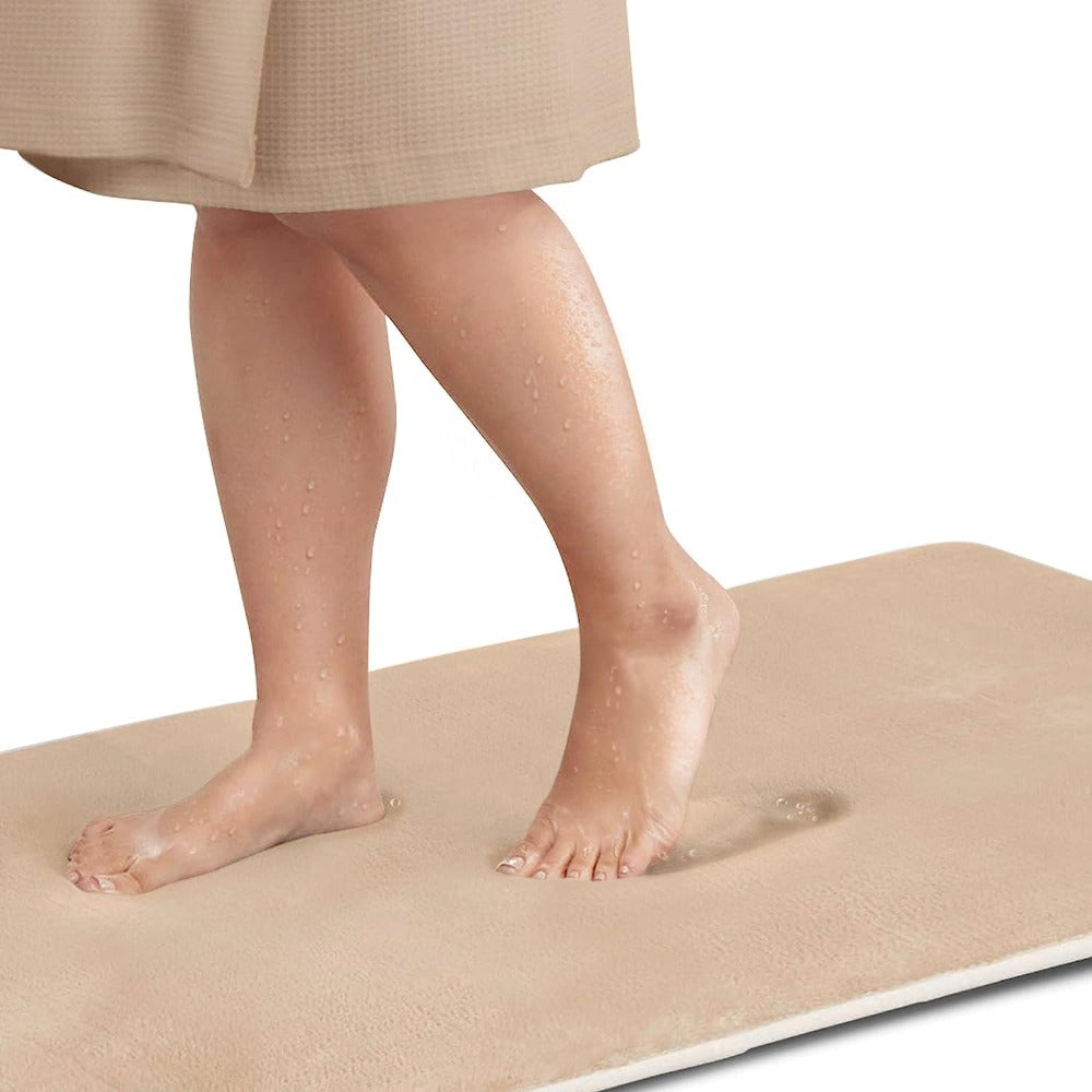 Addio scivoloni! Tappetino bagno antiscivolo memory foam assorbe l'acqua, mantiene il pavimento asciutto e sicuro.