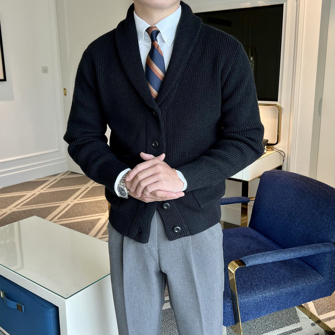 Cardigan da uomo invernale con bottoni, scollo a V, vestibilità slim, caldo maglione per eleganza e comfort.