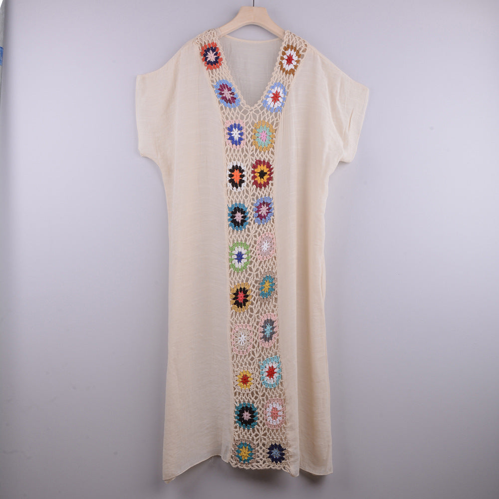 Copribikini donna estivo a maglia uncinetto, design elegante per vacanza e mare.
