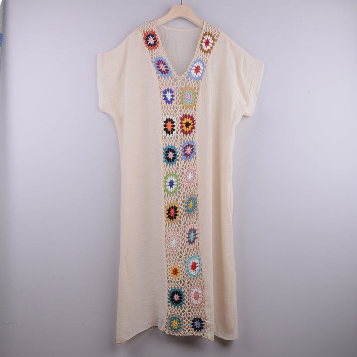 Copribikini donna estivo a maglia uncinetto, design elegante per vacanza e mare.