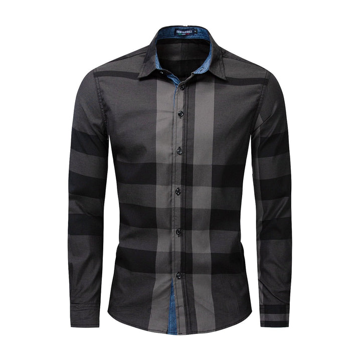 Cardigan camicia uomo scozzese a maniche lunghe, design color block per un abbigliamento maschile distintivo e versatile.