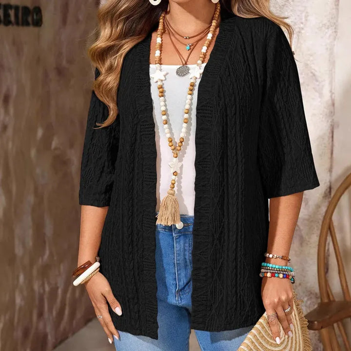 Cardigan donna traforato leggero, maniche 3/4. Perfetto per primavera ed estate.