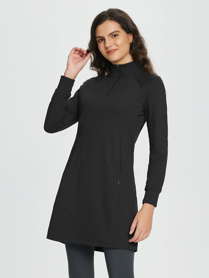 Abito invernale donna midi in maglia con collo alto e zip.