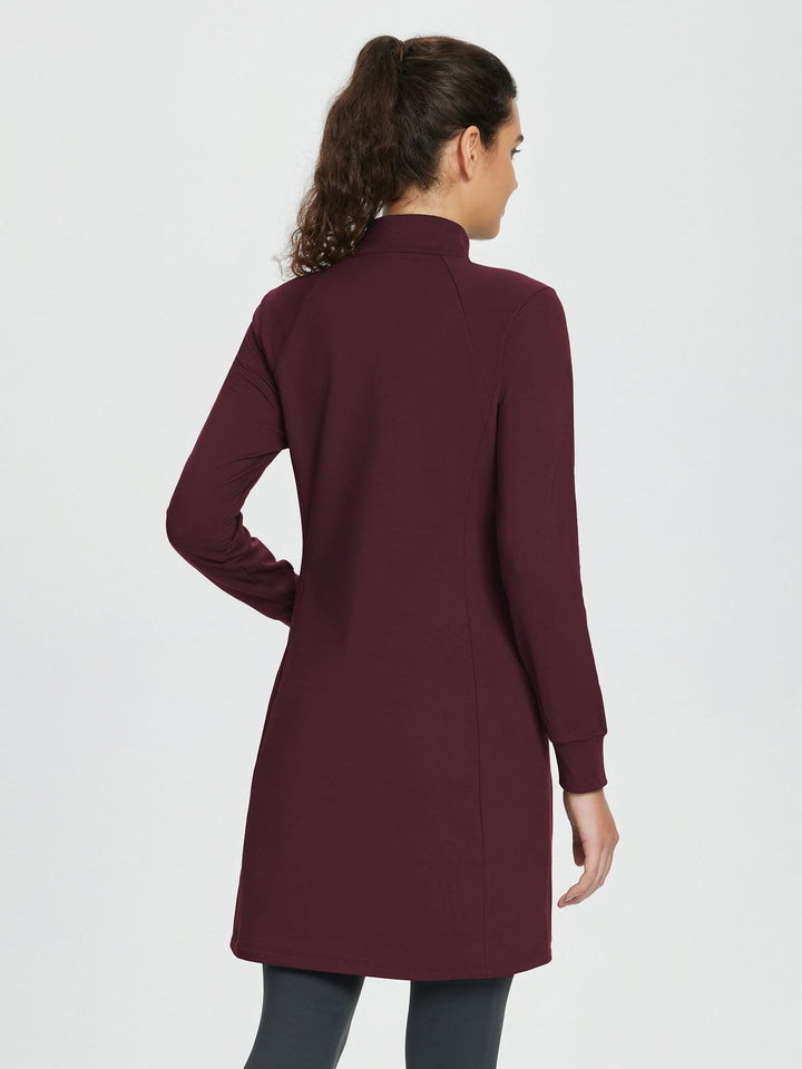 Abito midi invernale donna in maglia, collo alto con zip frontale, pratico e alla moda.
