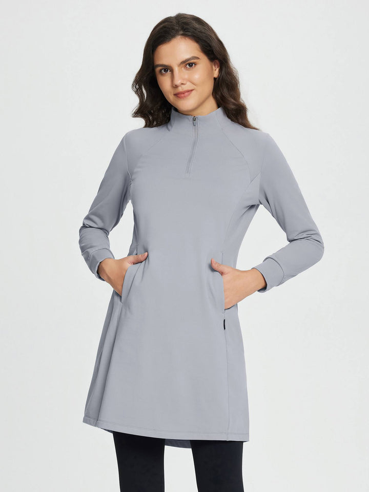 Abito midi invernale donna, maglia calda, collo alto con zip, per uno stile senza tempo.