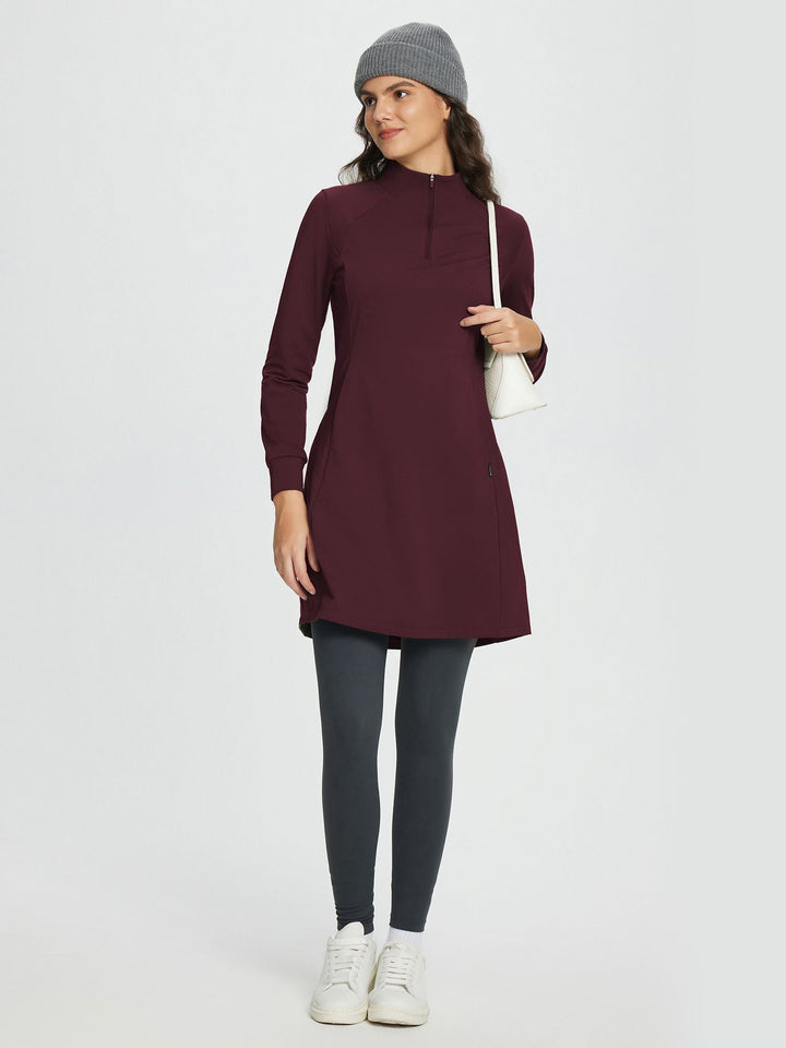 Abito donna midi in maglia, invernale, collo alto, zip, perfetto per layering elegante.