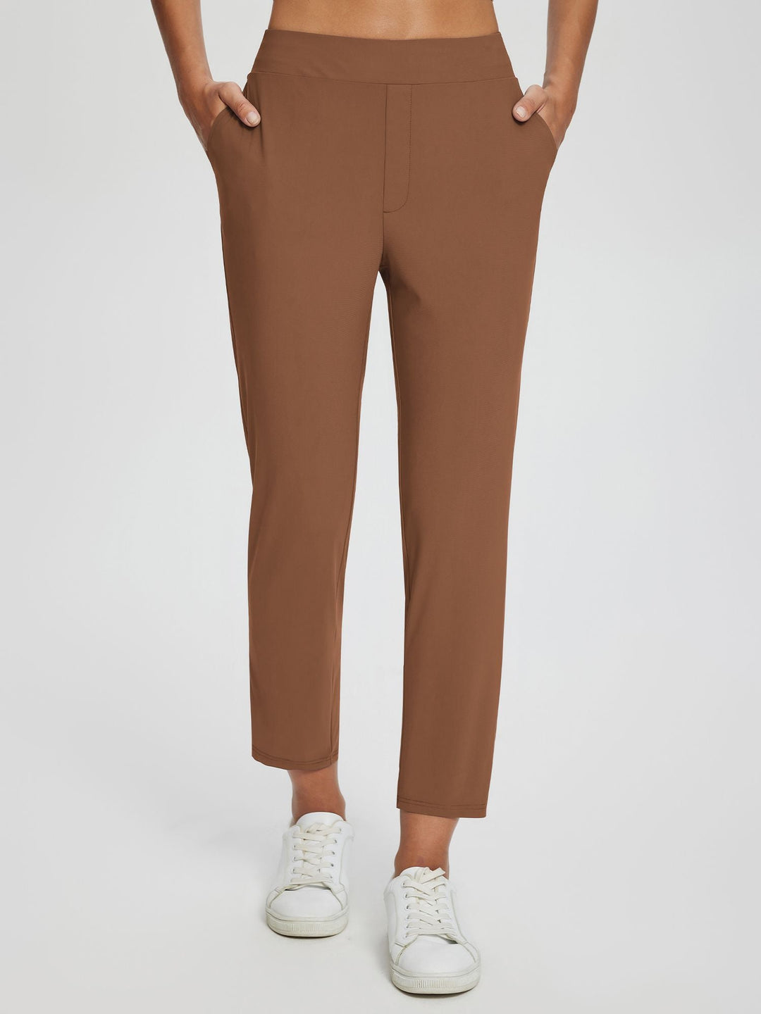 Pantaloni sportivi donna vita alta UPF 50+, spacco laterale alla moda, tasche pratiche.