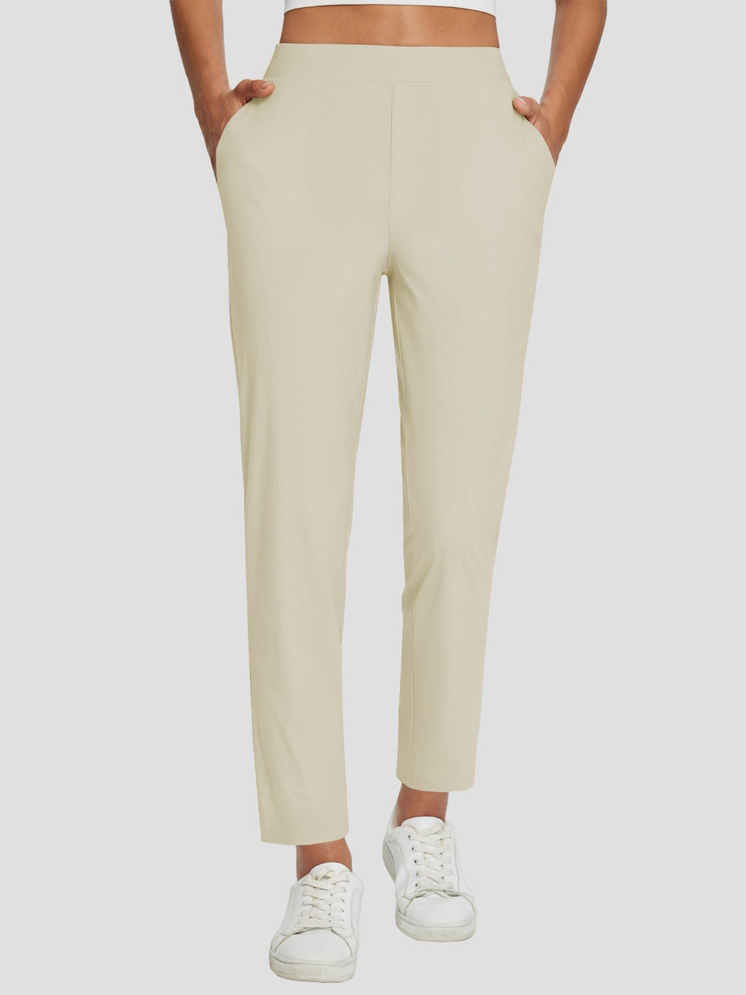 Pantaloni da hiking donna leggeri, vita alta, UPF 50+, spacco per libertà di movimento, tasche.