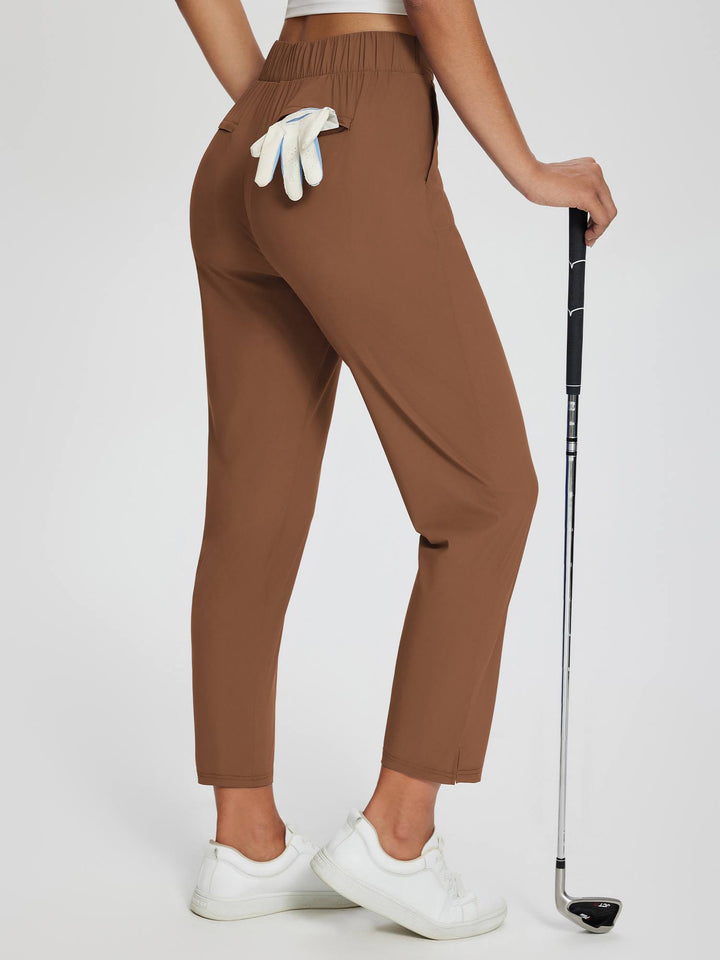 Pantaloni donna per escursioni, vita alta, UPF 50+, spacco, tasche strategiche.