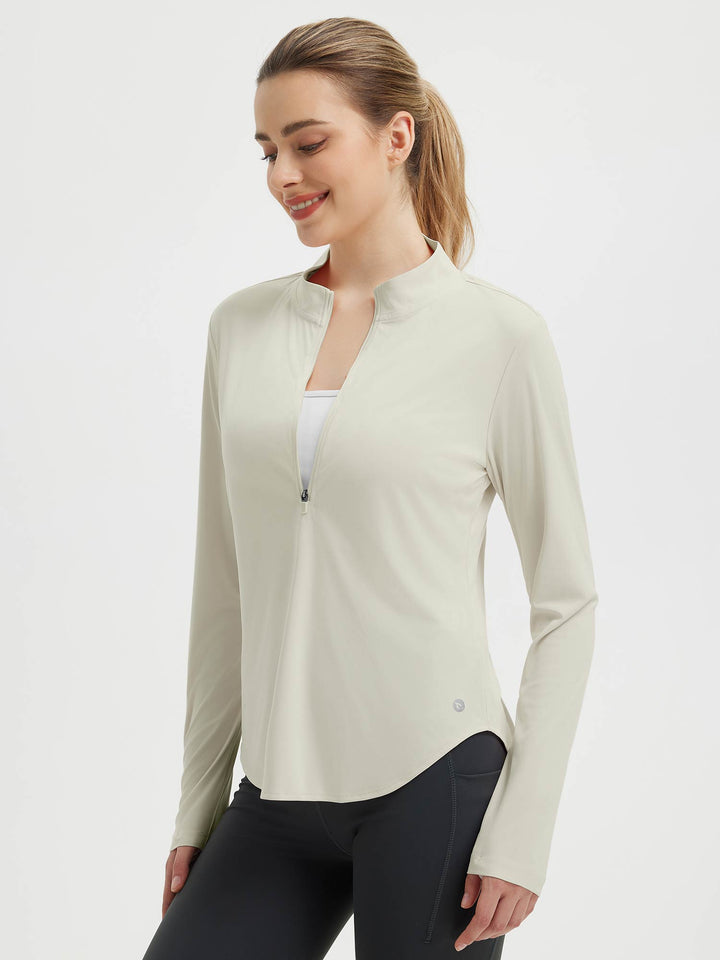 Maglia escursionismo donna, maniche lunghe, fori pollici, protezione solare, perfetta per il trail.