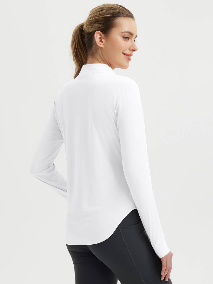 Maglia donna per attività all'aperto, maniche lunghe, fori pollici, protezione UV, massimo comfort.