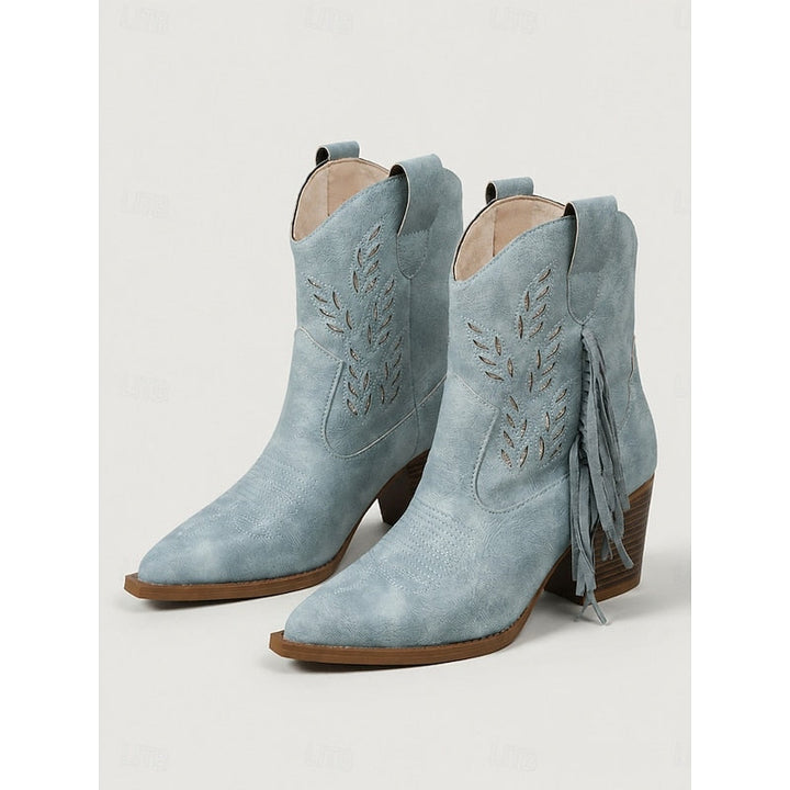 Stivaletti western viola donna, calzature sintetiche con nappe, punta affusolata e tacco largo.