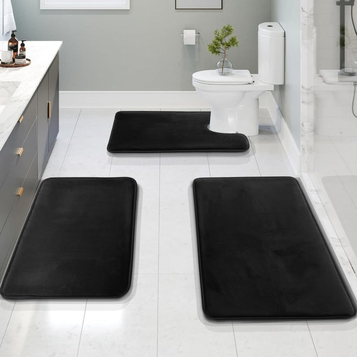 Tappetini bagno in memory foam vellutato, set 3 pezzi antiscivolo e lavabile per comfort bagno.