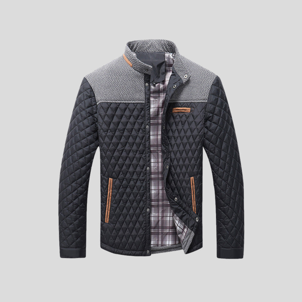 Giacca uomo trapuntata color block con collo alto. Ideale per l'inverno casual, calda e leggera.
