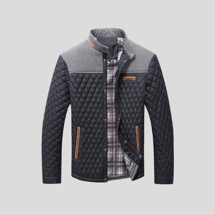 Giacca uomo trapuntata color block con collo alto. Ideale per l'inverno casual, calda e leggera.