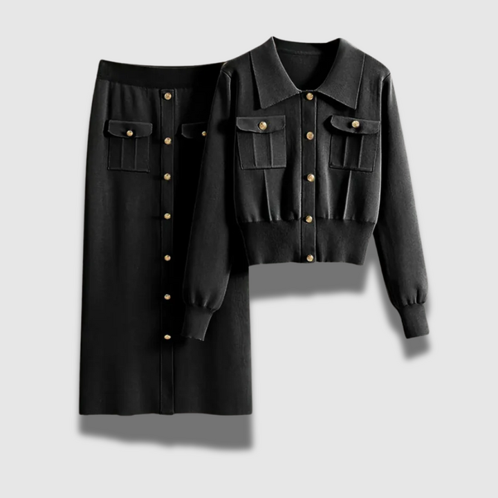 Elegante set due pezzi donna per look casual chic, abbigliamento estivo confortevole e di tendenza.