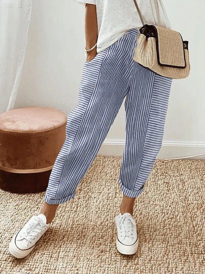 Morbidi pantaloni jogger uomo a righe, taglio dritto, ideali per un comfort versatile autunno/inverno.