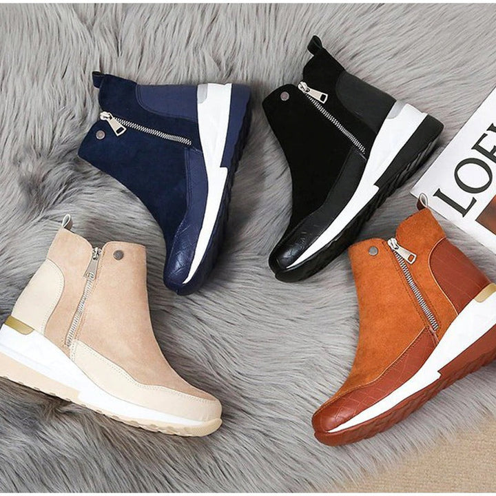 Stivali donna autunnali/invernali, caldi, con cerniera laterale. Scarpe moda confortevoli per ogni look.
