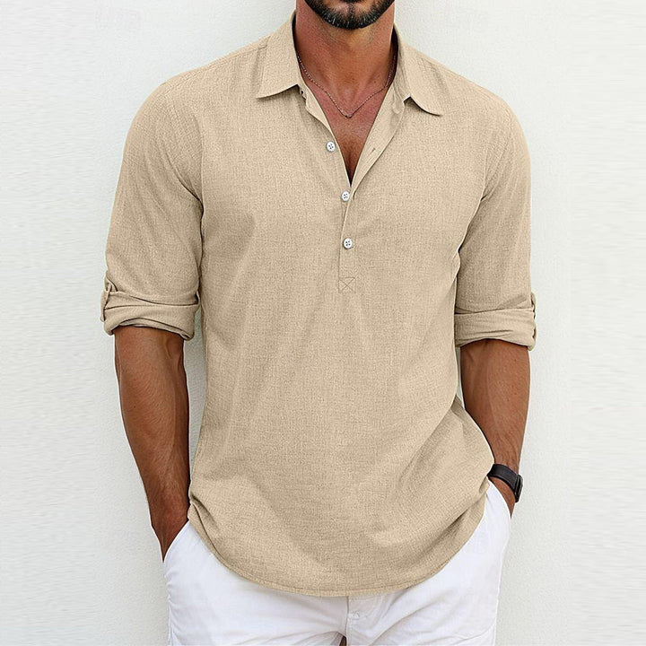 Camicia polo uomo a maniche lunghe con colletto classico, per look elegante e confortevole.