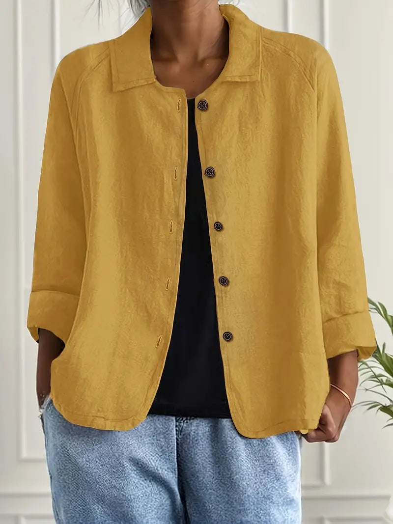 Giacca leggera donna abbottonata, perfetta come sovrapposizione per outfit primavera/autunno. Casual chic.